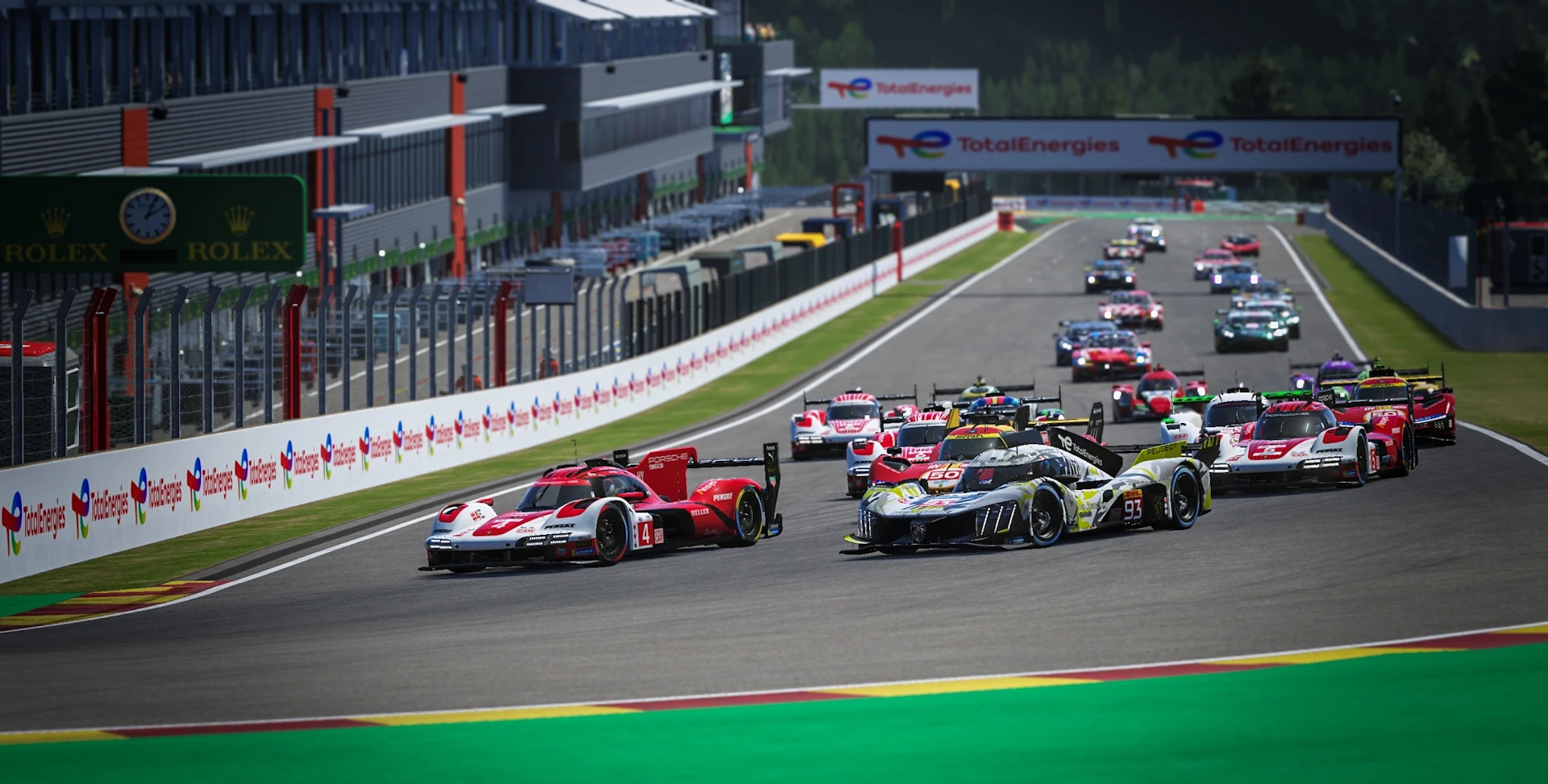 Start der Hypercars im WEC-Simracing auf Spa-Francorchamps in Le Mans Ultimate
